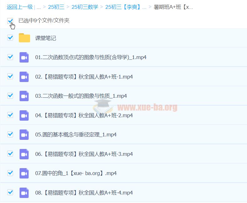 2025初三中考数学 李爽数学 暑假班 秋季班 百度网盘